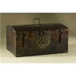 SMALL ASIAN ANTIQUE LEATHER BOUND CHEST
