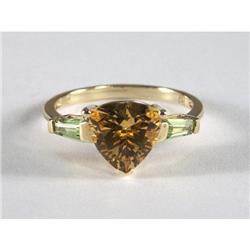 14K YELLOW GOLD CITRINE AND PERIDOT RING