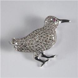 18K WHITE GOLD AND DIAMOND BIRD BROOCH