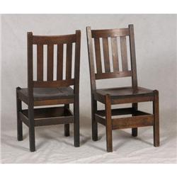 PAIR OF OAK FUME ARTS AND CRAFTS SIDE CHAIRS