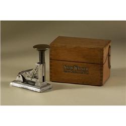 HOTCHKISS CAST METAL STAPLER 1896, OAK RECIPE BOX
