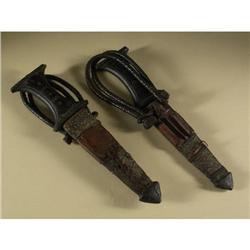 PAIR OF TRIBAL STYLE KNIVES W/ SHEATHS SNAKESKIN