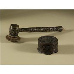 ASIAN CARVED SOAPSTONE OPIUM PIPE & CENSER