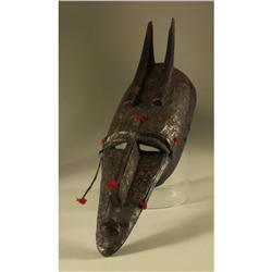 WOODEN AFRICAN MASK DECORATIVE METAL DETAILING