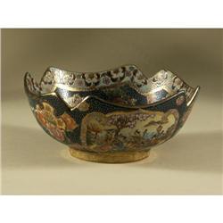 EARTHENWARE SATSUMA BOWL MUSICIANS COBALT BLUE