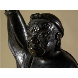 CHINESE BRONZE FIGURAL WARRIOR FIGURE W/ ANIMAL