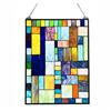 Image 1 : Geometric Stained Art Glass Hanging Window Panel