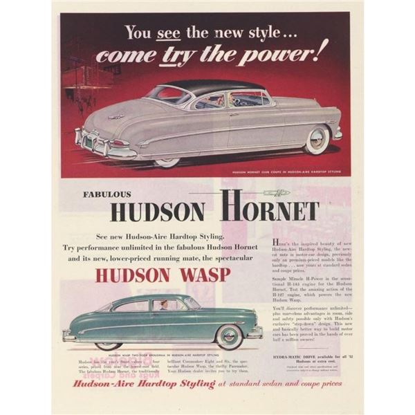 1952 Hudson Hornet & Wasp Magazine Ad