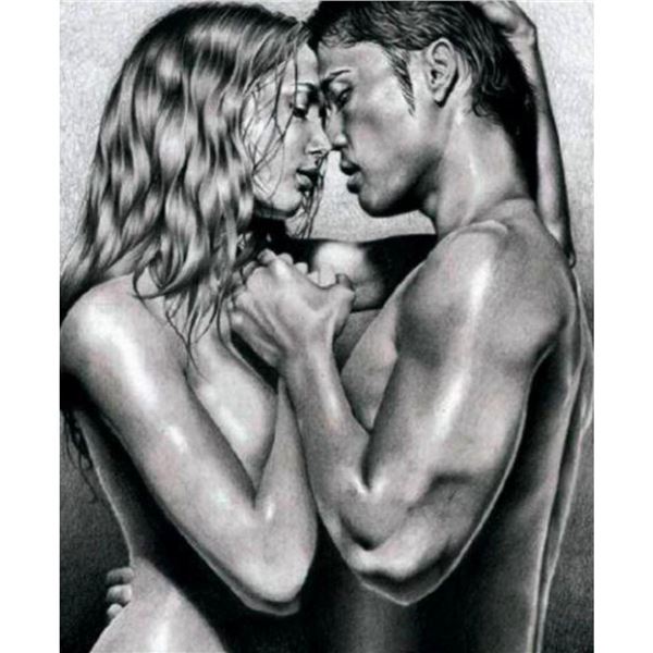 Original Signed Drawing, "The Kiss" Erotic Nude Subject