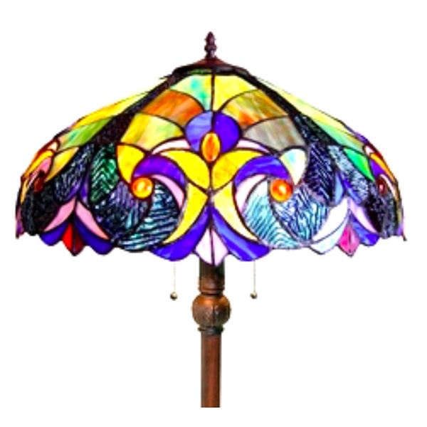 Tiffany-style Mission Art Glass Wooden Table Lamp