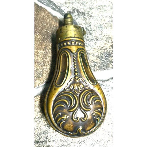 19thc Ornate Copper & Brass Powder Flask