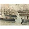 19thc Hand-colored Wood Engraving, Men-Of-War Ships