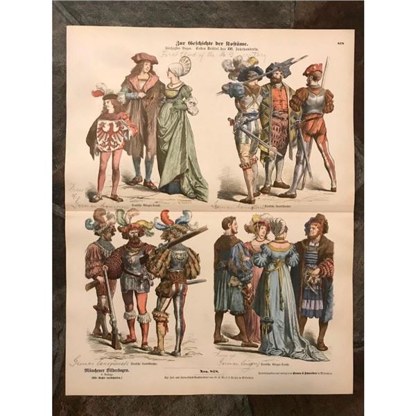 Rare 19thc German Costume Plates, 16th Century