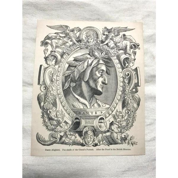 19thc Dante Alighieri Wood Engraving