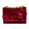 Chanel Burgundy Velvet Mini Camelia Flap Shoulder Bag