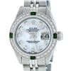 Image 1 : Rolex Ladies Stainless Steel Mother Of Pearl Diamond Emerald 26MM Datejust Wrist