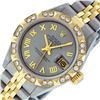 Image 2 : Rolex Ladies 2 Tone Gray & Pyramid Diamond Oyster Perpetual Datejust Wriswatch 2