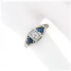 Image 3 : Antique Art Deco 18k White Gold .22 ctw Round Diamond Shield Sapphire 3 Stone Ri