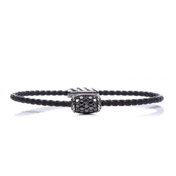 David Yurman Sterling Silver Black Diamond Leather Chevron Bracelet