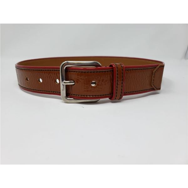 Superb NEW Prada Cognac Brown Grain Leather Belt , silver tone buckle front, fully backed in leather
