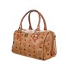 MCM Brown Coated Canvas Top Handle Bag  Printed Antiqued Gold-Tone Hardware Leather Trim Rolled Hand