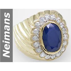 12.25 ct Blue & White Sapphire Gents Ring 14kt Gold
