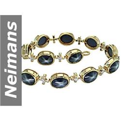 32.56 ct Star Sapphire & Diamond Bracelet 14kt Gold