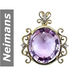 21.09 ct Amethyst & Diamond Pendant 14kt Gold