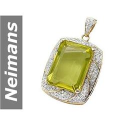 63.78 ct Lemon Quartz & Diamond Pendant 14kt Gold