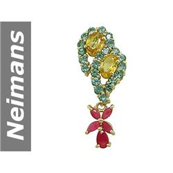 3.08 ct Green, Yellow Sapphire & Ruby Pendant 14kt Gold