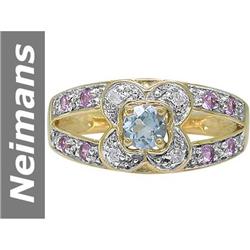 .67 ct Aquamarine & Pink Sapphire & Diamond Ring 14kt Gold