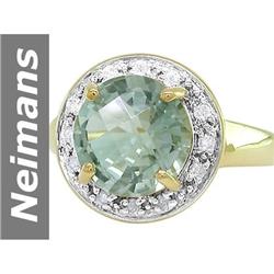 9.5 MM ct Green Amethyst, Diamond Ring 14kt Gold