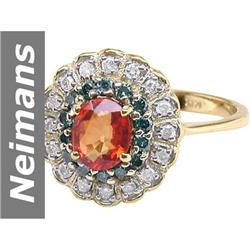 1.25 ct Blue Diamond & Orange Sapphire & Diamond Ring 14kt Gold