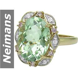 5.31 ct Green Amethyst, Pink Sapphire & Diamond Ring 14kt Gold