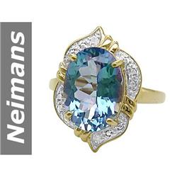 7.17 ct Mystic Cassiopeia Topaz & Diamond Ring 14kt Gold