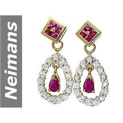2.74 ct Ruby & White Sapphire Earrings 14kt Gold