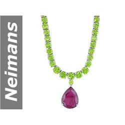 76.11 ct Peridot & Pink Tourmaline Necklace 14kt Gold
