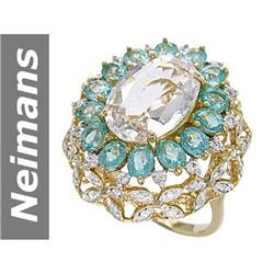 9.49 ct Apatite, White Morganite & White Sapphire & Diamond Ring 14kt Gold