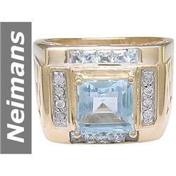 2.78 ct Aquamarine & Diamond Gents Ring 14kt Gold