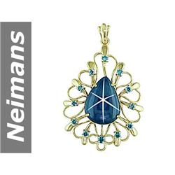 18.24 ct Blue Diamond & Star Sapphire Pendant 14kt Gold