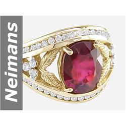 5.30 ct Pink Tourmaline & Diamond Gents Ring 14kt Gold