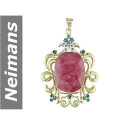 39.28 ct Blue Diamond & Ruby Pendant 14kt Gold