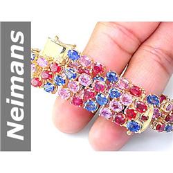 44.05 ct Ceylon Sapphire, Pink Sapphire & Songea Sapphire Bracelet 14kt Gold