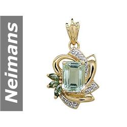 3.50 ct Green Amethyst & Green Sapphire & Diamond Pendant 14kt Gold