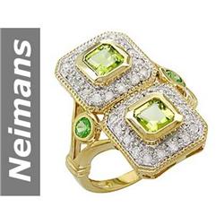 2.02 ct Peridot & Tsavorite & Diamond Ring 14kt Gold