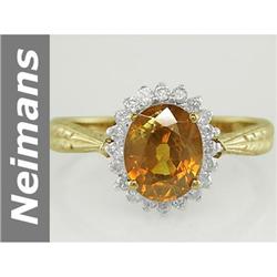 4.04 ct  Golden Yellow Zircon & Diamond Ring 14kt Gold