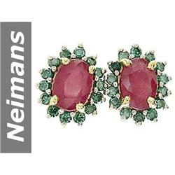 5.04 ct Blue Diamond & Ruby Earrings 14kt Gold