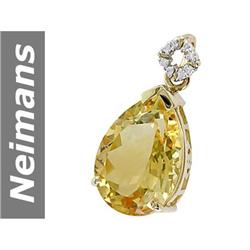 11.56 ct Citrine & Diamond Pendant 14kt Gold