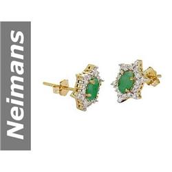 1.34 ct Emerald & Diamond Earrings 14kt Gold