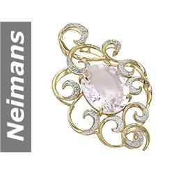 19.90 ct White Morganite & Diamond Pendant 14kt Gold